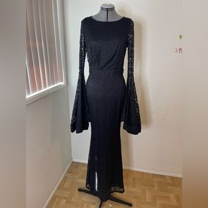Black Lace Long-Sleeve Prom Dress